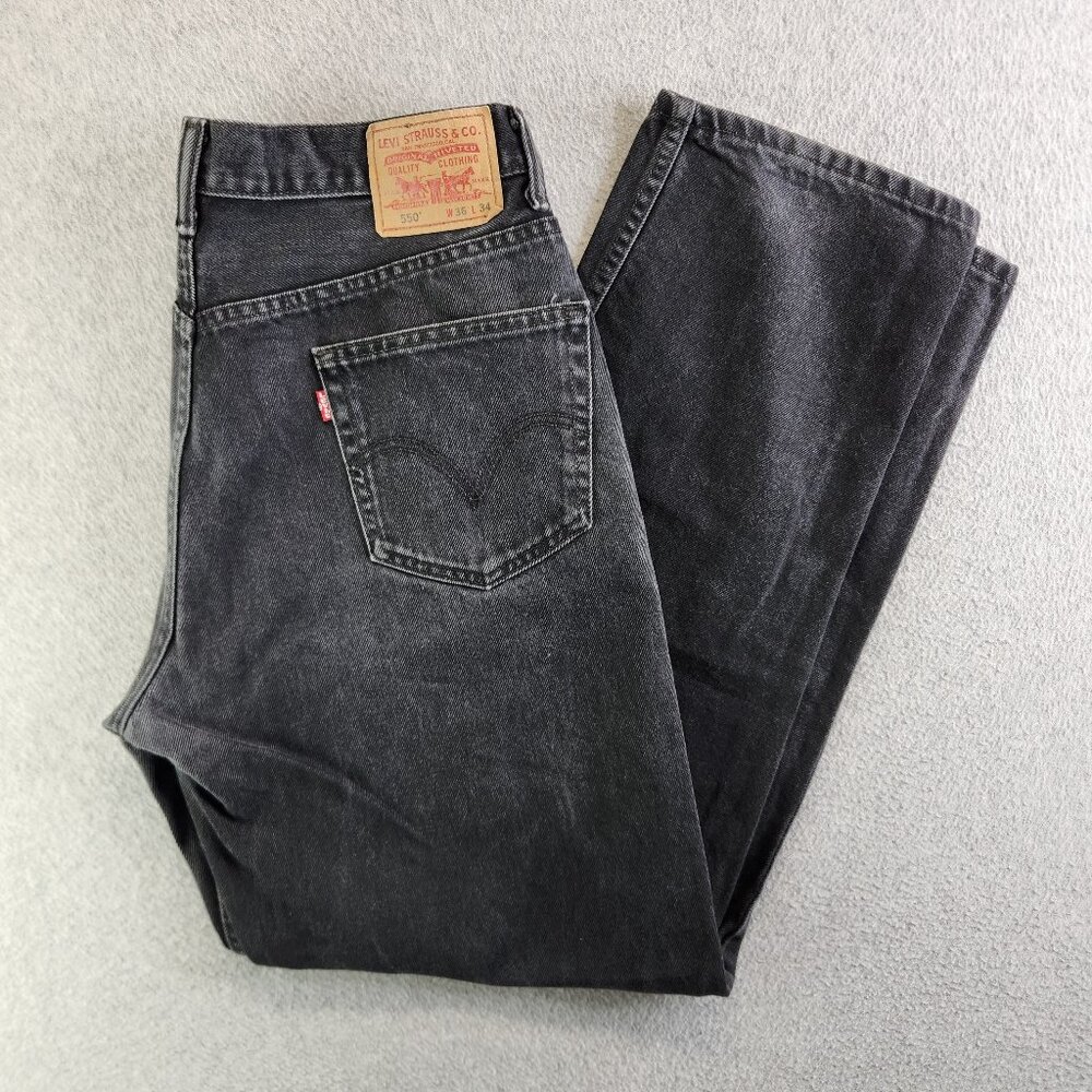 Levis Jeans Mens 36x34 Black 550 Relaxed Fit Y2K Straight Leg 100% Cotton Denim